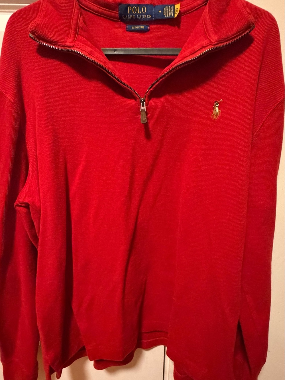 Ralph Lauren Red Men's Quarter-Zip Sweater with Polo Logo